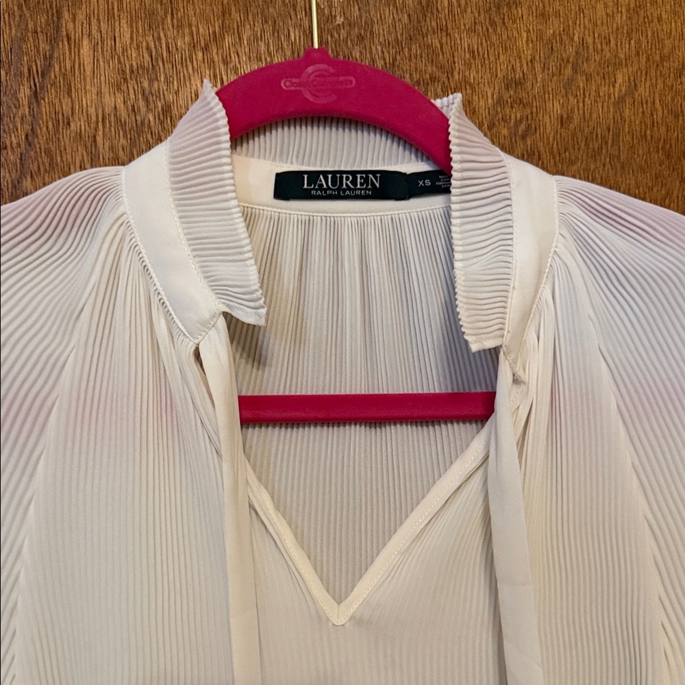 Lauren Ralph Lauren Cream Pleated Tie-Front Blouse